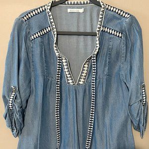 Demin Dress - embroidered trimming - Size Small